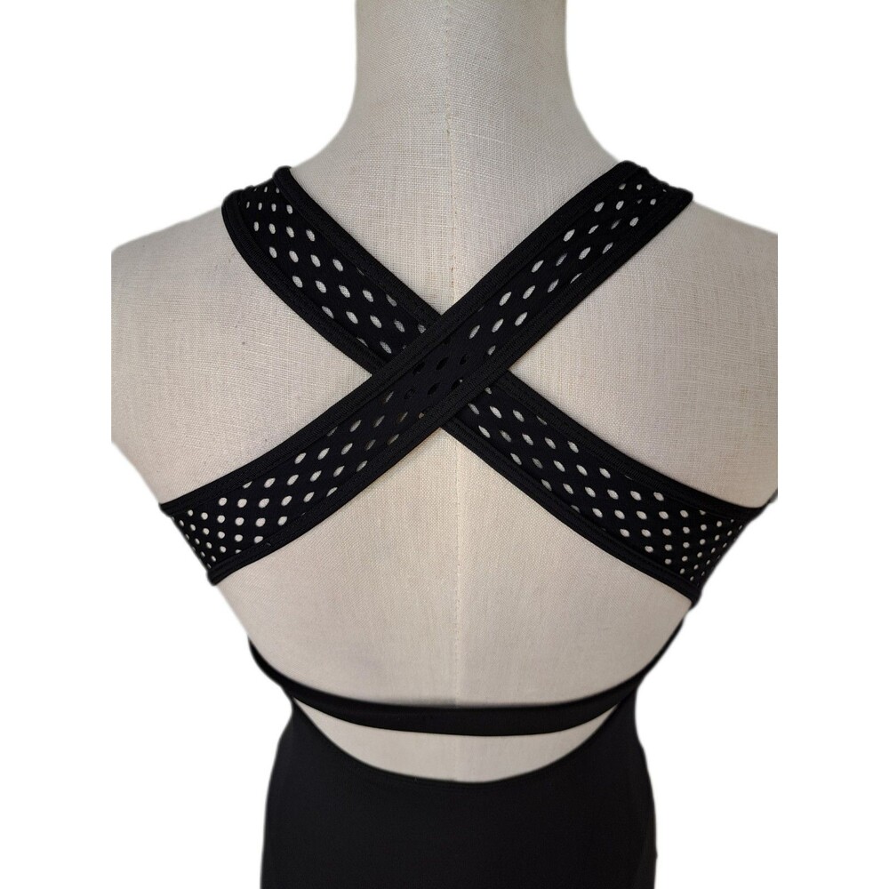 Aja VTG Strappy Crossback Belted Mesh Tank Leotard Black Women's AS Size S - Picture 10 of 16